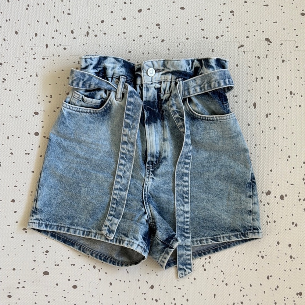 💘 ALLSAINTS - PALMER PAPER BAG TIE DENIM SHORTS